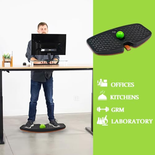 Balance Board for Standing Desk, Wooden Wobble Board with Slidable Ball for Office Work, Anti-Fatigue Foot Massage Board to Relieve Fatigue, Adult Use up to 300 lbs, Black