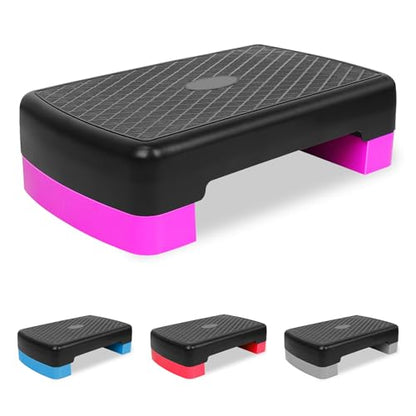18'' Adjustable Aerobic Step Platform, Adjustable Fitness 4-6in Exercise Stepper Workout with 2 Risers, Aerobics Stepper Workout Stepper for Home Gym Cardio Strength & Training