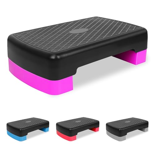 18'' Adjustable Aerobic Step Platform, Adjustable Fitness 4-6in Exercise Stepper Workout with 2 Risers, Aerobics Stepper Workout Stepper for Home Gym Cardio Strength & Training