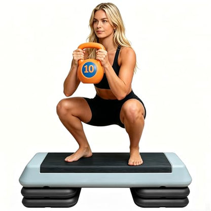 Aerobic Step Platform Height Adjustable Workout Step - color: Double-layer Base-Grey & Black