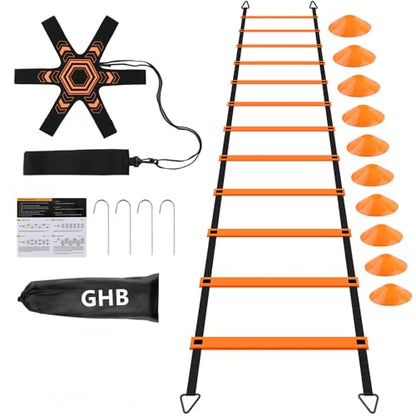GHB Pro Agility Ladder Soccer Kick Trainer Set 20ft - color: Orange