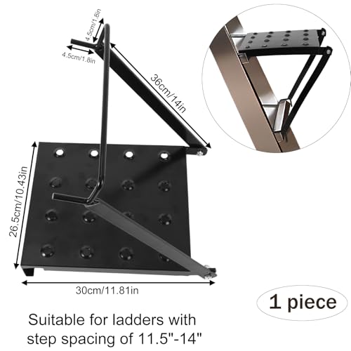Foldable Ladder Platform, 300lbs Capacity Non-Slip Stable Work Tray Attachment Metal Ladder Step Levelers Platform Extension for Painters, Tools & DIY (Black)
