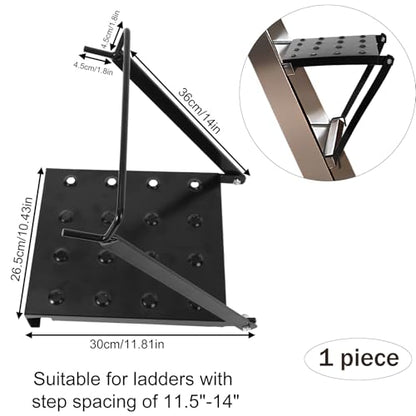 Foldable Ladder Platform, 300lbs Capacity Non-Slip Stable Work Tray Attachment Metal Ladder Step Levelers Platform Extension for Painters, Tools & DIY (Black)
