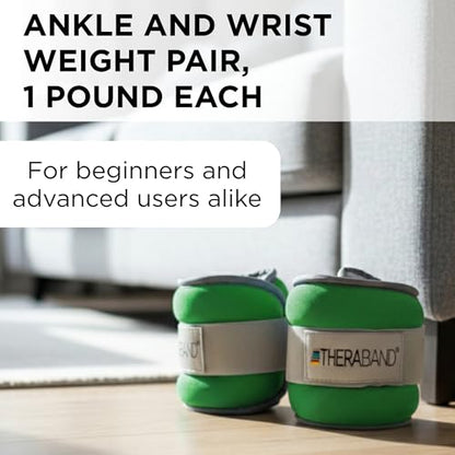 Theraband 25871 Comfort Fit Ankle & Wrist Cuff Wrap Weight Set, 1.5lbs, Green - size: Level 2 / 1.5lb - Green