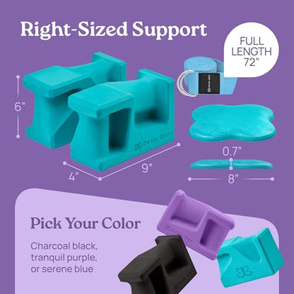 PRO Yoga Blocks | Ergonomic Yoga Block 2 Pack for Wrist Comfort and Support | EVA Foam Exercise Blocks, 2x Knee Pads & Yoga Strap | Pilates Block Set | Bricks to Eliminate Wrist Pain - color: Blue