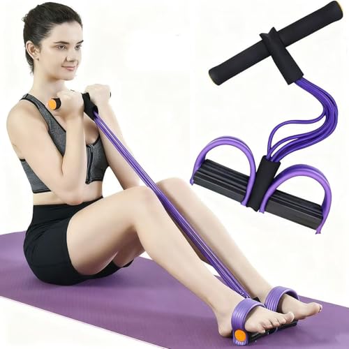 Resistance Band with Pedal Handle 6 Tube Elastic Natural Latex Pull Rope Fitness Bands for Leg Arm Abdomen Waist Stretching Exercising Training - color: Black Purple