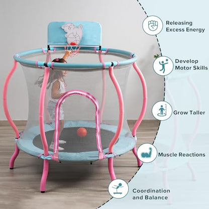 Trampoline, Portable Fitness Foldable Trampoline in-Home Mini Rebounder with Adjustable Handle, Exercise Trampoline for Kid/Adults, 40" Max Load 330lbs (Enclosure, Pink)