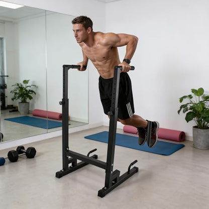 Dip Station, Adjustable Height 6-Level Multi-Function Power Tower Pull Up Bar Stand – Heavy Duty Steel Dip Bars for Home Gym, Tricep Dips L-Sit Push Up Calisthenics Workout Equipment, Supports 500 LBS