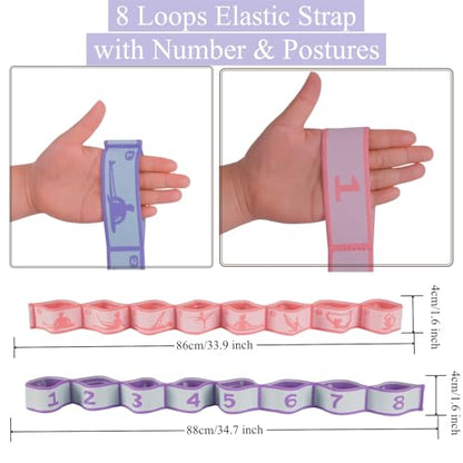 Elastic Yoga Stretching Strap with Loops, CEILIWEN Stretch Straps for Physical Therapy, Pilates Stretch Band, Elastic Exercise Bands, Leg Stretching Strap, Stretch Resistance Bands for Exercise - color: 02