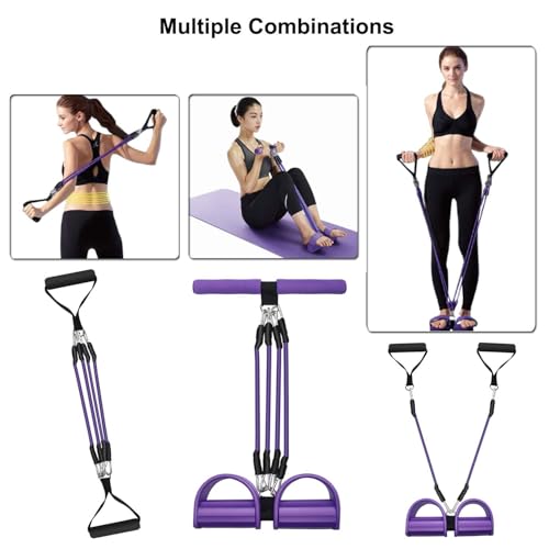 Upgrade 4-Tube Pedal Ankle Puller Resistance Bands with Two Extra Handles,Pedal Puller Resistance Band with Handle for Home Gym,Yoga & Pilates,Ideal to Tone Arms,Abs,Waist Unisex
