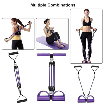 Upgrade 4-Tube Pedal Ankle Puller Resistance Bands with Two Extra Handles,Pedal Puller Resistance Band with Handle for Home Gym,Yoga & Pilates,Ideal to Tone Arms,Abs,Waist Unisex