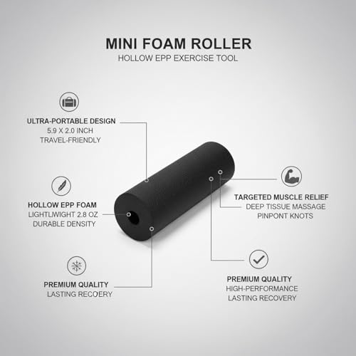 Mini Hollow EPP Foam Roller, 5.9 x 2.0 Inch Portable Exercise Tool for Travel, Gym, and Yoga (Black)