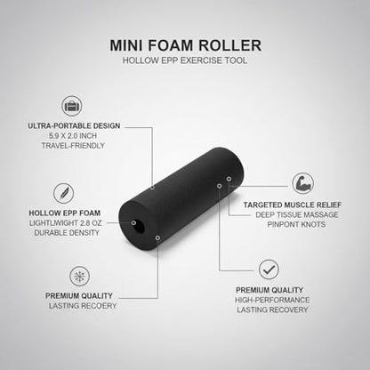 Mini Hollow EPP Foam Roller, 5.9 x 2.0 Inch Portable Exercise Tool for Travel, Gym, and Yoga (Black)