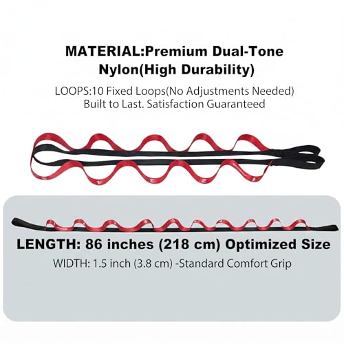 Stretching Strap with Loops for Physical Therapy,Yoga Strap for Stretching,Home Workout,Pilate & Flexibility Training,Non-Elastic Exercise Stretch Band for Hamstring,Leg Stretcher Belt,Flexibility Fascia