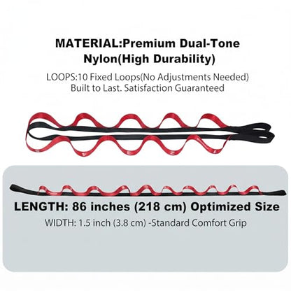 Stretching Strap with Loops for Physical Therapy,Yoga Strap for Stretching,Home Workout,Pilate & Flexibility Training,Non-Elastic Exercise Stretch Band for Hamstring,Leg Stretcher Belt,Flexibility Fascia