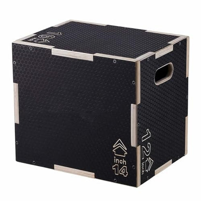Plyometric Jump Box, 3-in-1 Wooden Plyo Box 16/14/12 Inch, Agility Platform, Step Up Box for Gym, Strength & Conditioning, Home Fitness, Black
