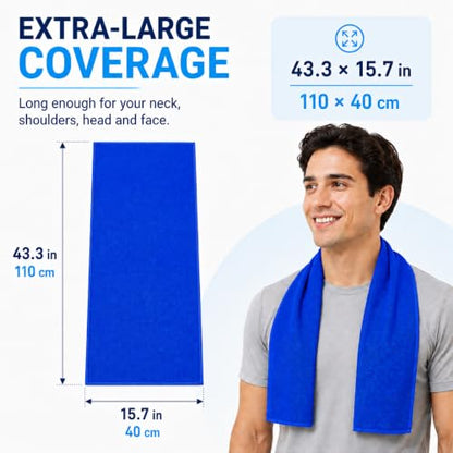 Large Cooling Towel for Neck and Face, 43.3 x 15.7 in, Navy Blue - color: Navy-blue