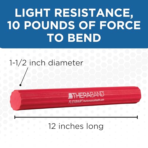 THERABAND FlexBar Resistance Bar, Light, Red Flex Therapy Bar for Physical Therapy, Wrist & Forearm Exercise Equipment, Non Slip Grip, Compact Design