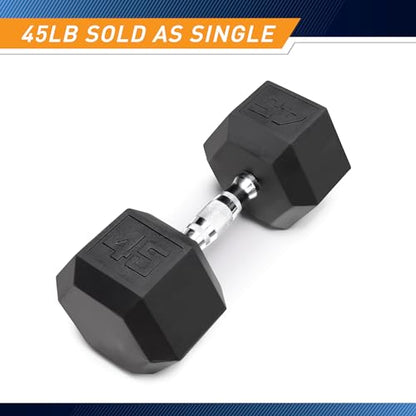 Marcy Classic Rubber Hex Dumbbell with Knurled Grip for Strength Training and Bodybuilding, 5lb - 50lb Single Dumbbell for Exercise & Fitness, Sold Individually - style: 45lb, Single