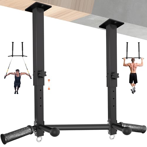 Ceiling Mount Pull Up Bar for Garage/Basement/Rafter - Heavy Duty 800LBS Adjustable Height Multi-Grip Chin Up Bar,Ceiling Joist/Beam