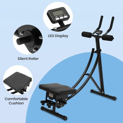 Ab Machine Abdominal Crunch Core Workout Equipment Foldable Exercise Ab Trainer Machine Coaster Abdominal/Core Fitness All Training Equipment Levels for Home & Gym - size: 35.43*19.68*42.12in Black