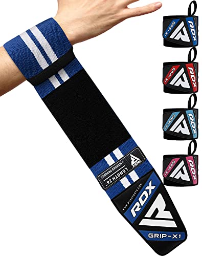RDX Weight Lifting Wrist Support Wraps, 36” 24” 18” Professional Grade Elasticated Cotton Straps, Gym Fitness Workout Strength Training Bodybuilding Powerlifting Deadlifting Calisthenics, Men Women - color: Blue