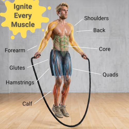 Weighted Jump Rope for Men and Women | Heavy Jump Rope for Fitness, Strength, Cardio, Muay Thai, MMA, Boxing, and Weight Loss. 2.4lb to 5lb..