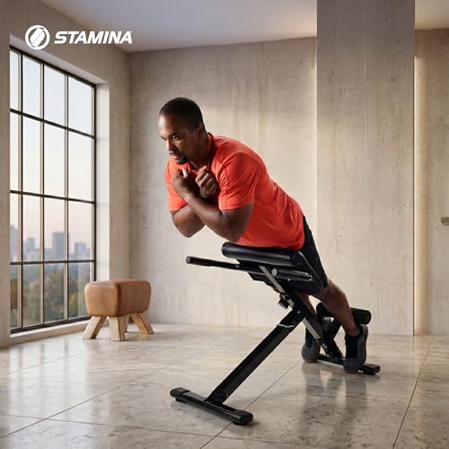 Stamina X Adjustable Ab, Back, and Core Strength Exercise, Sit-Up Fitness Hyperextension Weight Bench for At-Home Workouts