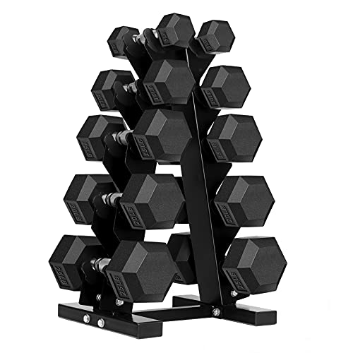 Hex Dumbbells Rubber Coated Cast Iron Hex Black Dumbbell Free Weights for Exercises - style: 150LB Hex Dumbbell Set with Rack