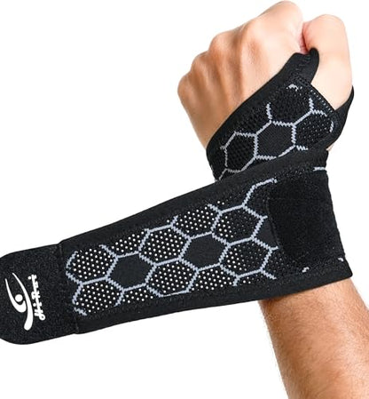 Upgraded 3D Knit Breathable Wrist Brace Wrist Wrap, Extended Length Adjustable Compression Strap, Elastic Support for Wrist Pain Relief, Carpal Tunnel, Sports, Gym & Daily Use (1, Black)