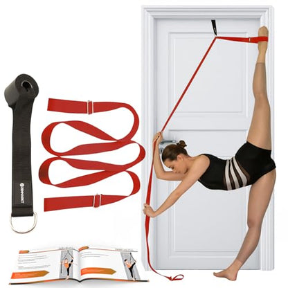 Stretching Strap With Door Anchor - Stretching Equipment to Improve Legs Flexibility - Splits Trainer For Home Ideal In Ballet, Dance, Cheerleading, Taekwondo, Yoga, Pole Dancing & Gymnastics - color: Red