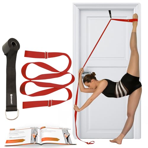 Stretching Strap With Door Anchor - Stretching Equipment to Improve Legs Flexibility - Splits Trainer For Home Ideal In Ballet, Dance, Cheerleading, Taekwondo, Yoga, Pole Dancing & Gymnastics - color: Red