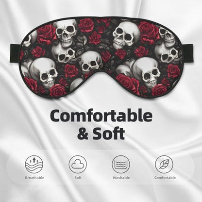 Skulls and Red Roses Sleep Mask Eye Mask with Adjustable Strap Eye Sleep Shade Cover Blocks Light for Women Men Airplane Travel Nap - color: Skulls and Red Roses