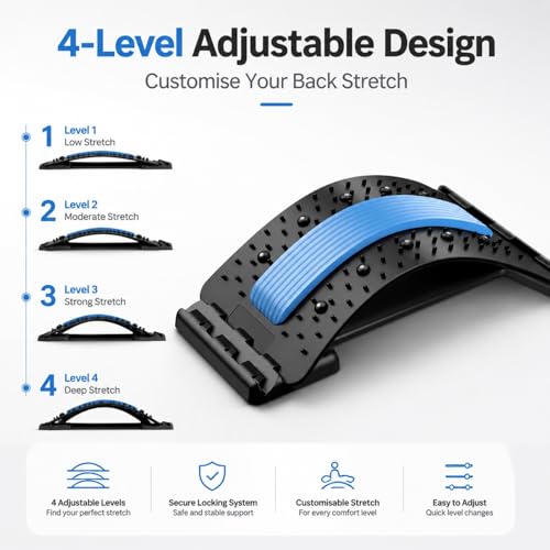 Back Stretcher for Lower Back, Adjustable Lumbar Support Board with 88 Pressure Nodes, Back Stretching Device for Posture Support, Portable Back Support for Chair, Floor, Home & Office (Blue)