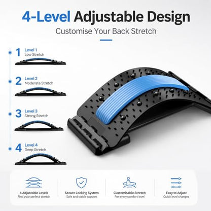 Back Stretcher for Lower Back, Adjustable Lumbar Support Board with 88 Pressure Nodes, Back Stretching Device for Posture Support, Portable Back Support for Chair, Floor, Home & Office (Blue)
