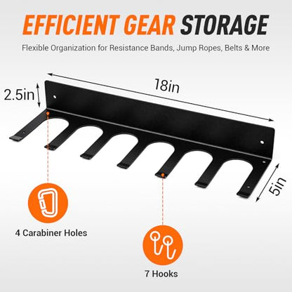 Chumia Gym Rack Organizer Wall Mounted Heavy Duty Fitness Equipment Storage Rack for Resistance Bands, Jump Ropes, Lifting Belts, Barbell, Space Saving Garage Home Gym Exercise Accessories Hanger