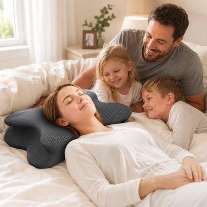 2-in-1 Cervical Neck Pillow for Pain Relief, Rechargeable Side Sleeper Pillows with Heat Airbag Lift, Memory Foam Contour Pillow for Side Back Stomach Sleepers(No Vibration Gray)