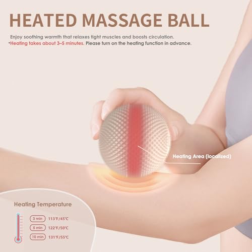Heating Vibrating Massage Ball with 7 Modes & Memory Function for Myofascial Release, Deep Tissue and Trigger Point Muscle Therapy - Targets Back, Hip, Leg, Neck & Foot (Beige)