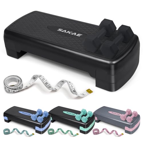 Aerobic Stepper Set with Dumbbells & Measuring Tape, Adjustable Height 2 Level Risers Workout Exercise Step Platform, 4 Colors, the Ultimate Gift for a Joyful Holiday and Merry Christmas - color: Black