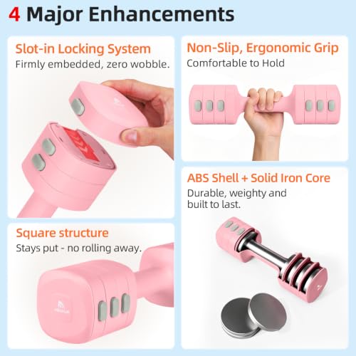 Abahub 2 in 1 Kettlebell & Dumbbell Set, Adjustable Dumbbell for Home Gym - color: Pink