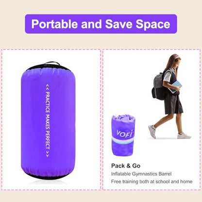 VOFiTNY Gymnastics Air Barrel Tumbling Equipment Back Handspring Trainer - color: Black/Purple No Pump, size: 3.3'L x 2'D