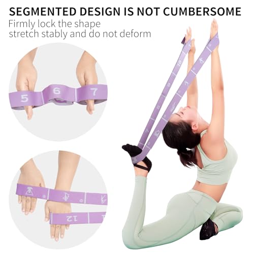 12 Loop Resistance Stretch Band, Numbered Flexibility Strap for Exercise, Physical Therapy, Yoga, Pilates, Dance, Gymnastics and Rehab Training, Adjustable Stretching for Splits, Ballet,Home Workouts - color: Purple