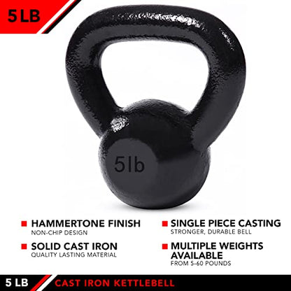 JFIT Cast Iron Kettlebell – Single Weight, Flat Bottom, Polished Handle | Men & Women | CrossFit, Cardio & Strength Training - size: 5.0 Pounds