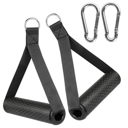 Exercise Handle Workout Handle Heavy Duty Grip Resistance Bands Handles Webbing Grip Puller Handle for Cable Machine Attachments Fitness Equipment with 2 Carabiners