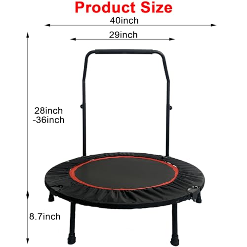 40" Foldable Trampoline, 660LBS Fitnes Trampoline, Indoor/Outdoor Jumping Workouts,