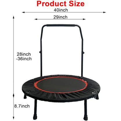 40" Foldable Trampoline, 660LBS Fitnes Trampoline, Indoor/Outdoor Jumping Workouts,