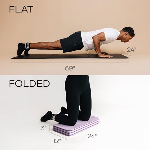 Stakt Foldable Yoga Mat Pro, 2 in 1 with Premium Textured Grip, Non Slip, Folding Exercise and Fitness Mat for Pilates, Strength Training, and High Impact Workouts - color: Lilac