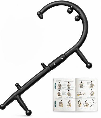 Trigger Point Massage Cane for Back Neck and Shoulder Relief, Deep Tissue Muscle Massage Hook for Knots and Tension, Ergonomic Self Massage Tool for Hard-to-Reach Areas, Lightweight Portable (Black)