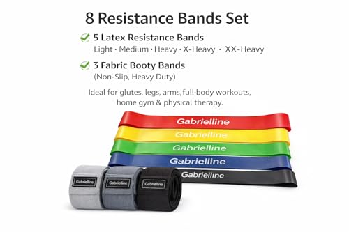 8-Piece Resistance Bands Set – 5 Latex Bands + 3 Fabric Booty Bands – Full Body Home Workout Kit for Women & Men
