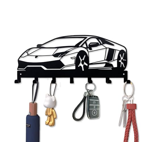 Metal Car Key Holder for Wall,Metal Key Organizer Wall Decorative with 7 Hooks,Black Wall Mount Key Holder for Entryway,Front Door,Hallway,Office - color: Car